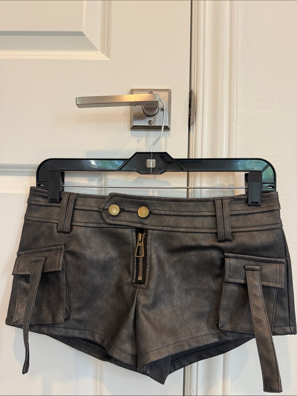 Edikted Faux-Leather Cargo Shorts - Charcoal Gray - Picture 2 of 5